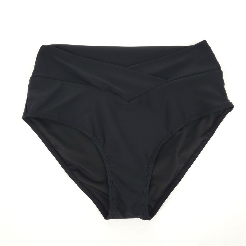 ZMART Medium High Waisted Full Coverage‎ Crossover V-Front Bikini Bottoms Black